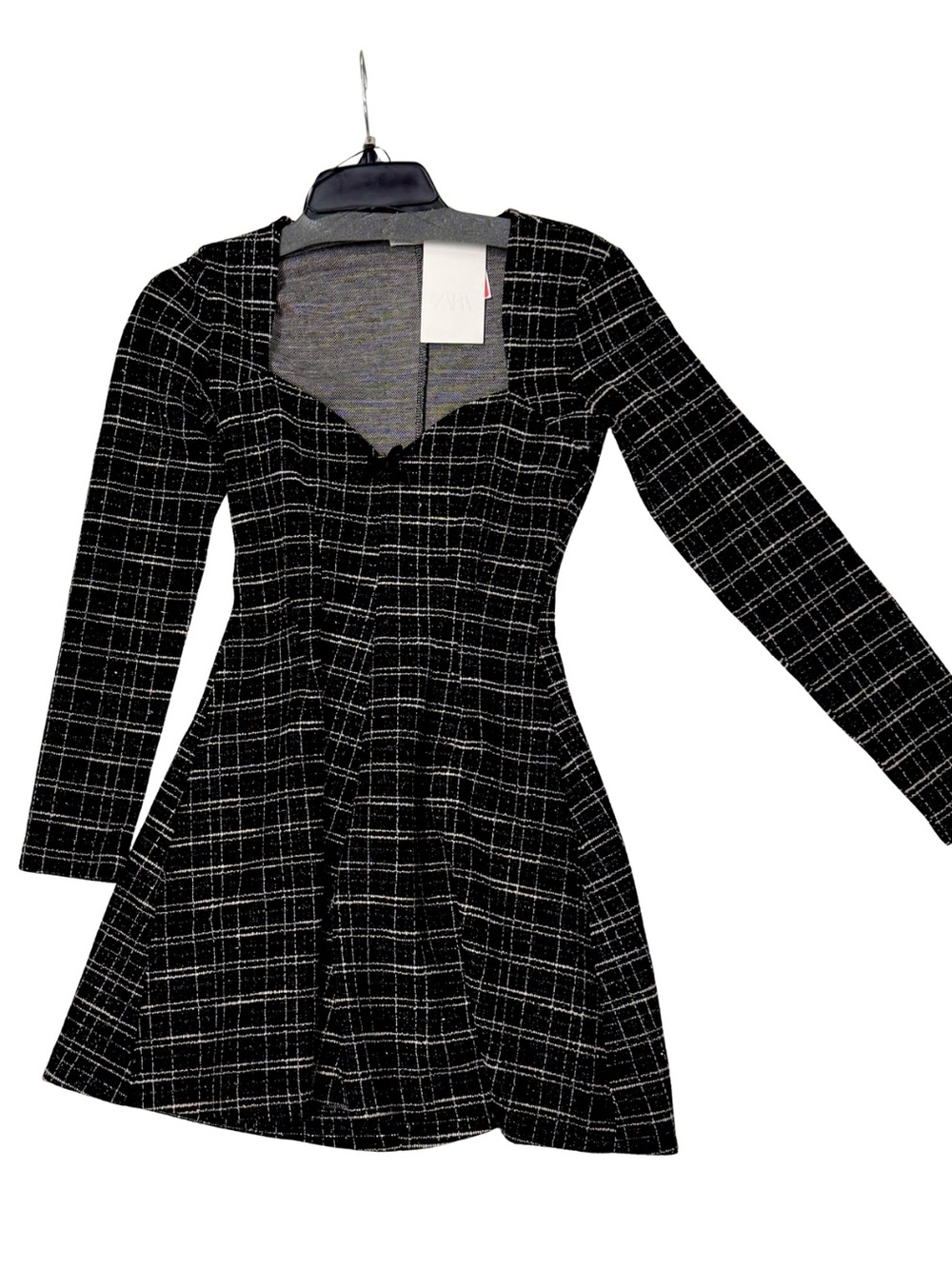 Zara Black Plaid Long-Sleeve Mini Dress